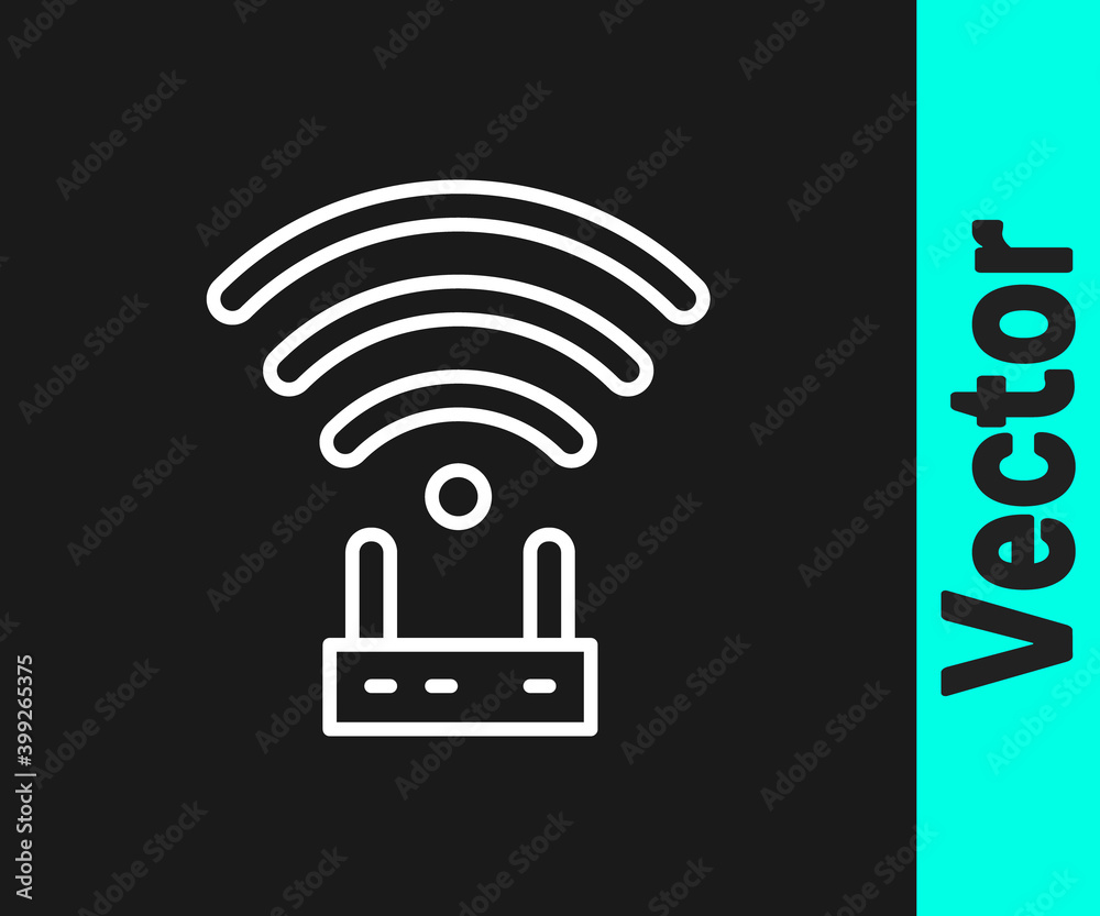 White line Router and wi-fi signal icon isolated on black background. Wireless ethernet modem router. Computer technology internet. Vector. White line Router and wi-fi signal icon isolated on black background. Wireless ethernet modem router. Computer technology internet. Vector.