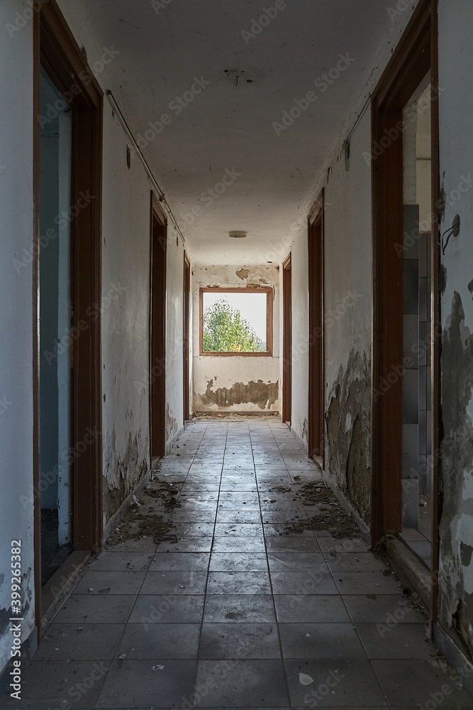 Interior of an abandoned building in daylight