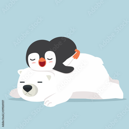polar bear with little penguin sleep doodle