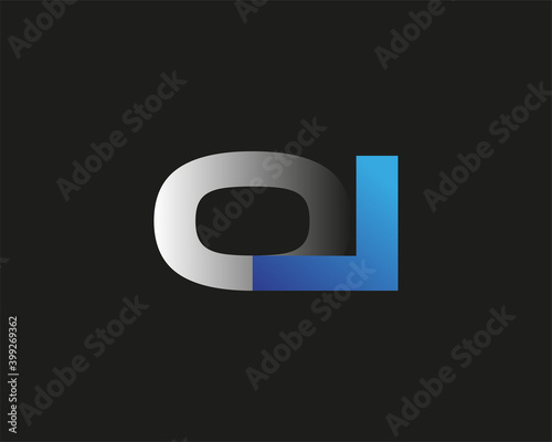 initial letter OI logotype company name colored blue and silver swoosh design. isolated on black background.