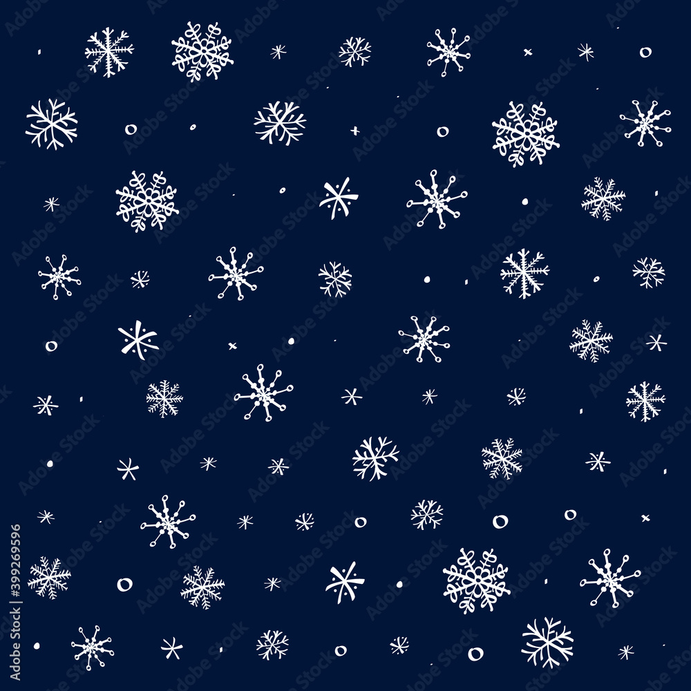 Snowflakes Patterns. Christmas Winter Theme Project. Isolated on blue background. Vector Templates
