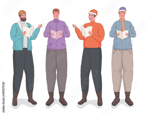 group of men singing christmas carols vector illustration design