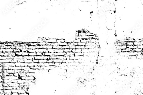Aged scratched chipped front of fence for 3D dark design. Cracked uneven flaked rot wall of an old castle grunge loft. Brushed peeling dirty ruined exposed stucco on shabby medieval scary street city