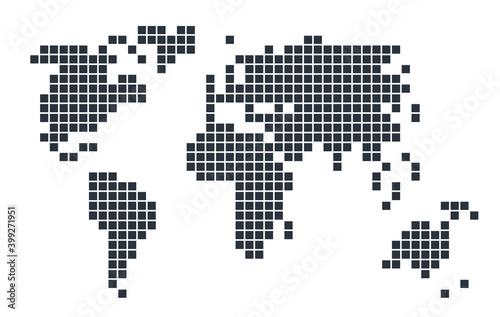The pixel scheme of the globe map geography, dotted continents,