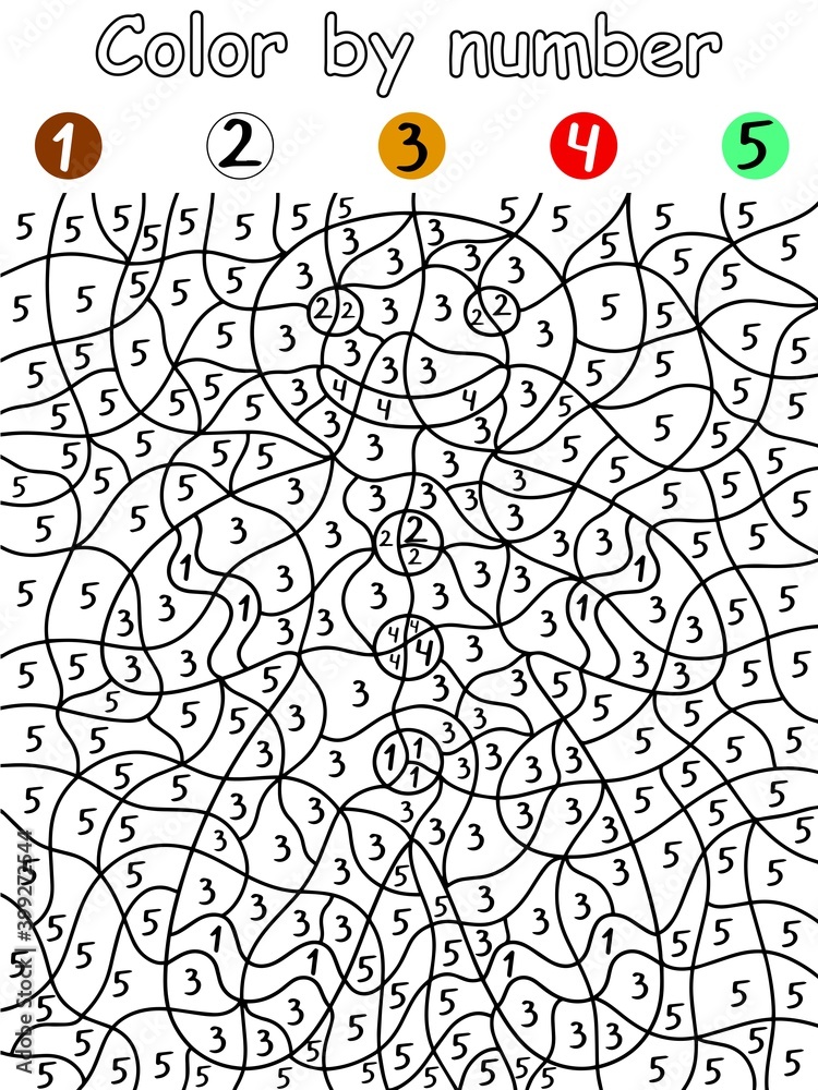 Gingerbread man color by number puzzle for kids stock vector