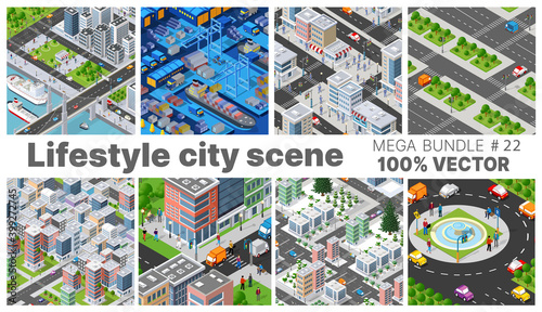 The city's lifestyle scene set illustrations on urban