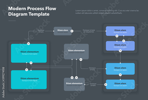 Modern process flow diagram template - dark version Fototapeta