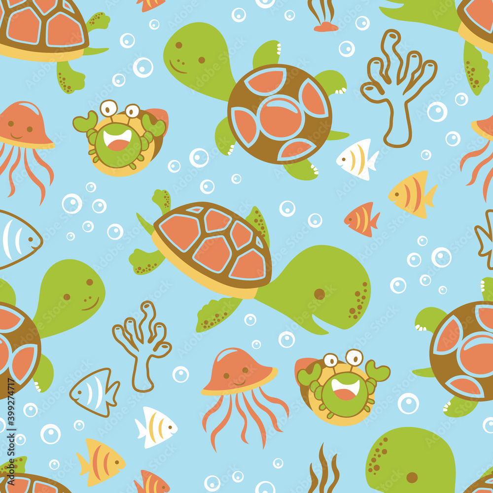 Seamless pattern vector of marine life cartoon Seamless pattern vector of marine life cartoon