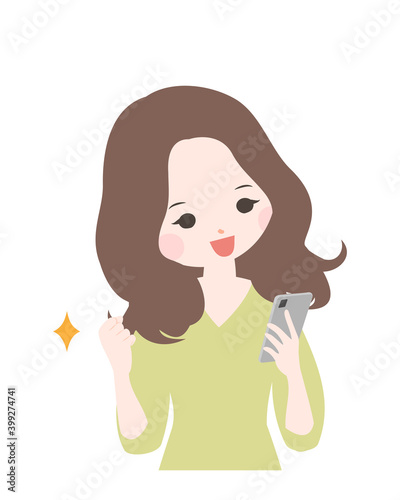 スマートフォンを操作する若い女性　上半身