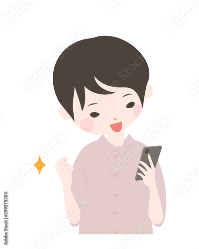 スマートフォンを操作する若い女性　上半身