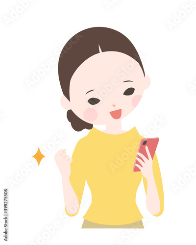 スマートフォンを操作する若い女性　上半身