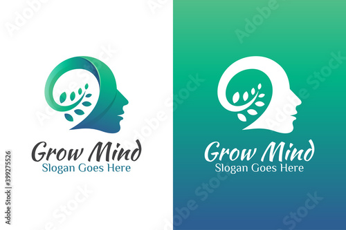 modern color growing mind or grow brain creative logo design with head man