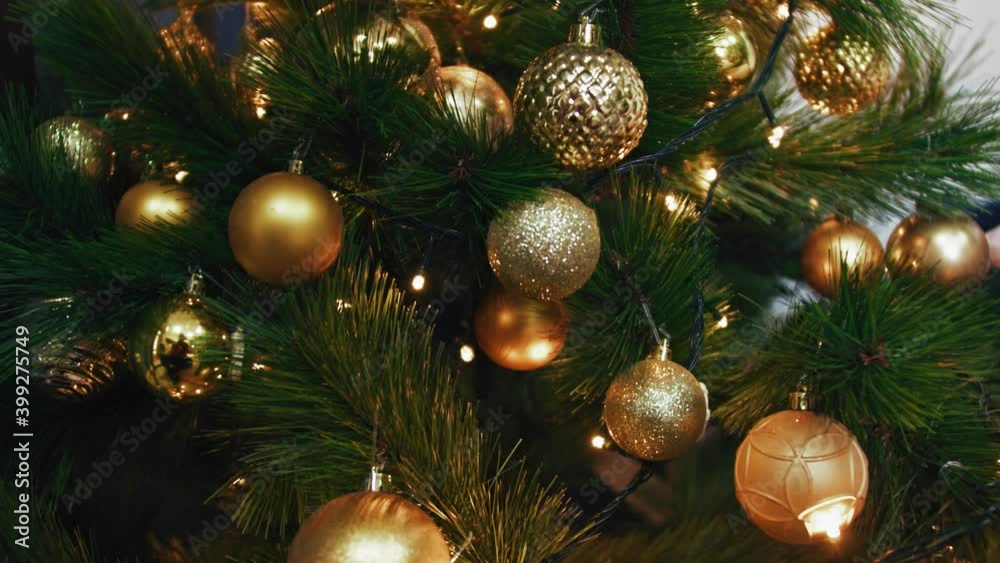 Christmas tree with ornaments and defocused lights Christmas tree with ornaments and defocused lights