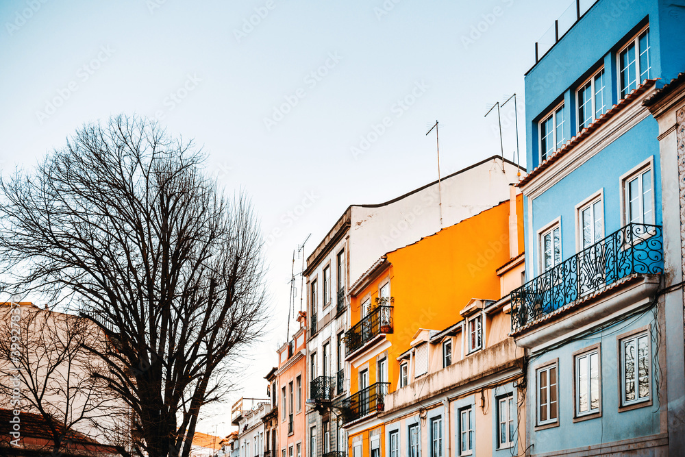 Street view of downtown in Lisbon, Portugal, Europe