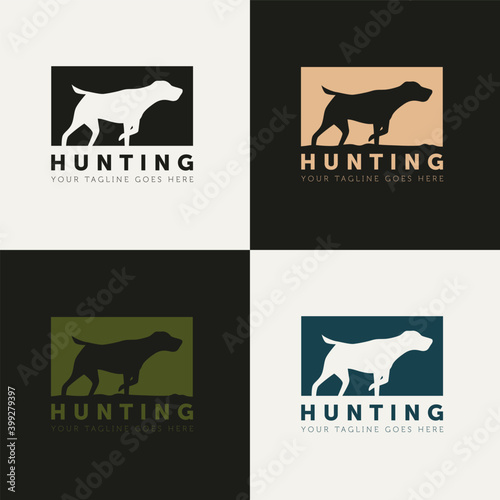 set of hunting dog silhouette style logo vector design template