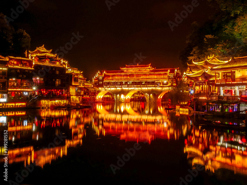HUNAN,CHINA 1 september 2017 - night scenic view at Phoenix ancient village(Fenghuang)