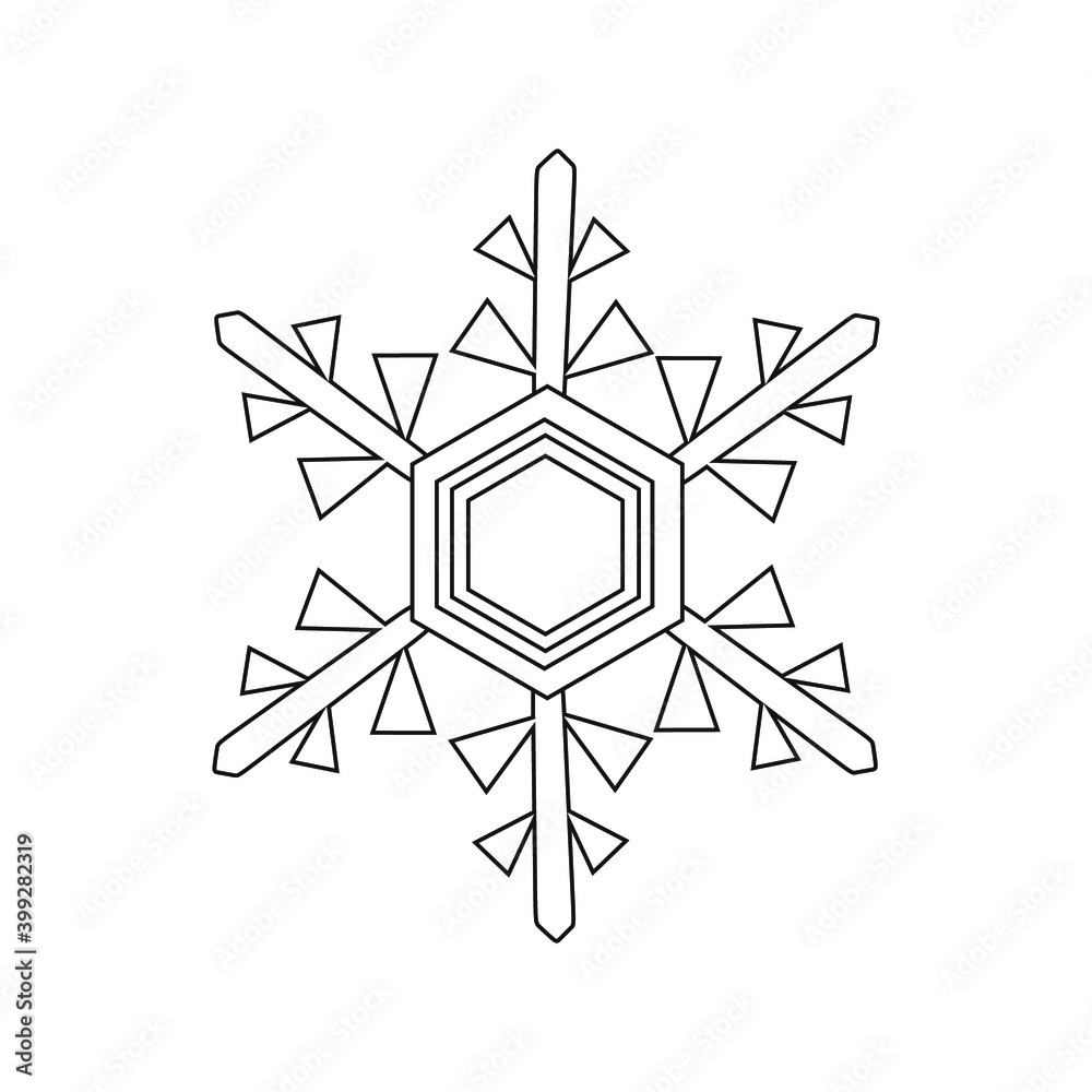A snowflake isolated on a white background. The winter season, the celebration of Christmas. Vector illustration.
