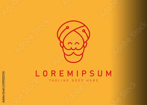 Guru tech logo design. Vector illustration of guru with turban. Modern logo design with line art icon style.