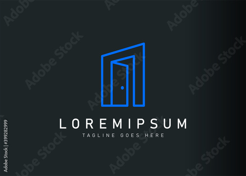 Open door logo design. Vector illustration of entrance and go to the room. Modern logo design with line art icon style.