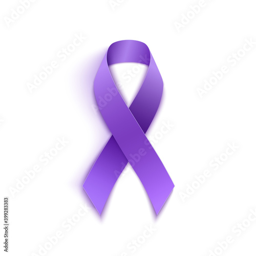 World cancer day purple ribbon isolated on white background.