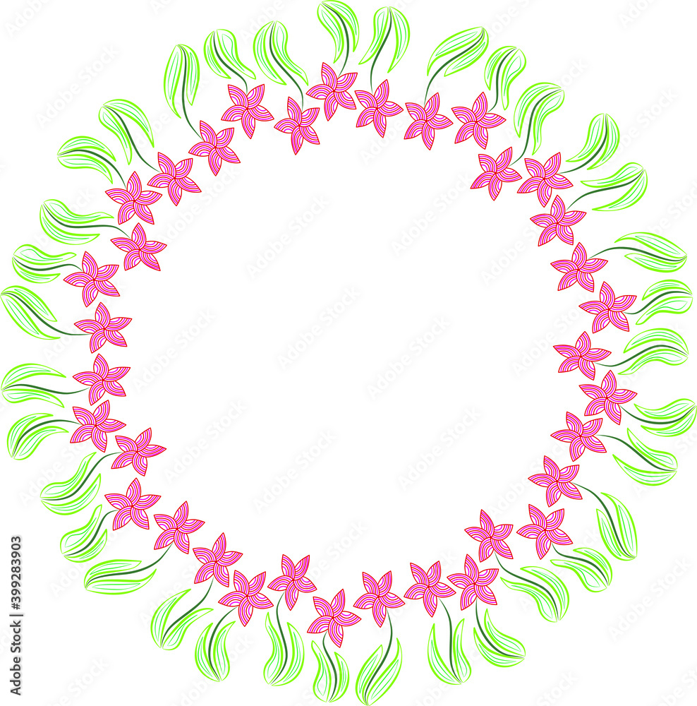 Frame made of flowers. Decorative round floral frame.