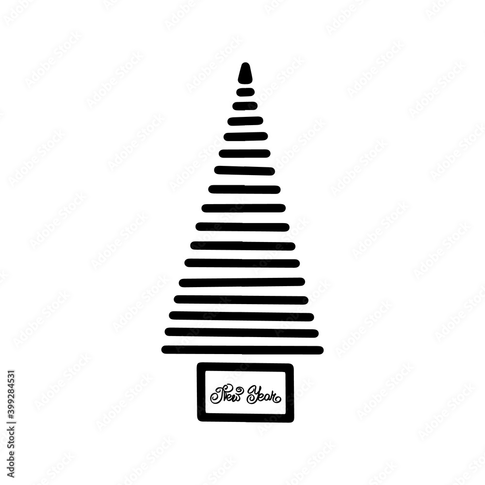 Fototapeta premium Linear Triangle Christmas tree pattern modern flat design. Minimal outline fir pine graphic design element sweet illustration. New Year text to printed materials leaflets posters, business cards web