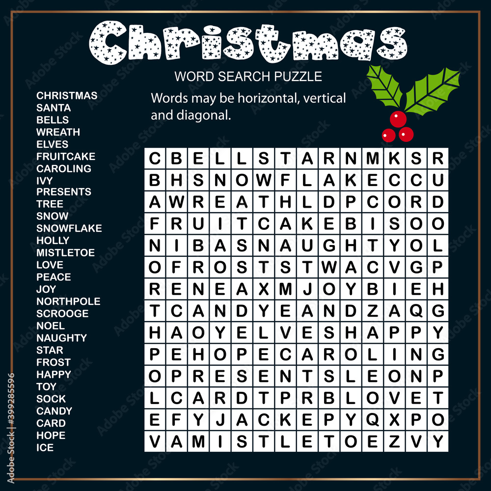 Educational game for children. Christmas word search puzzle. Worksheet ...
