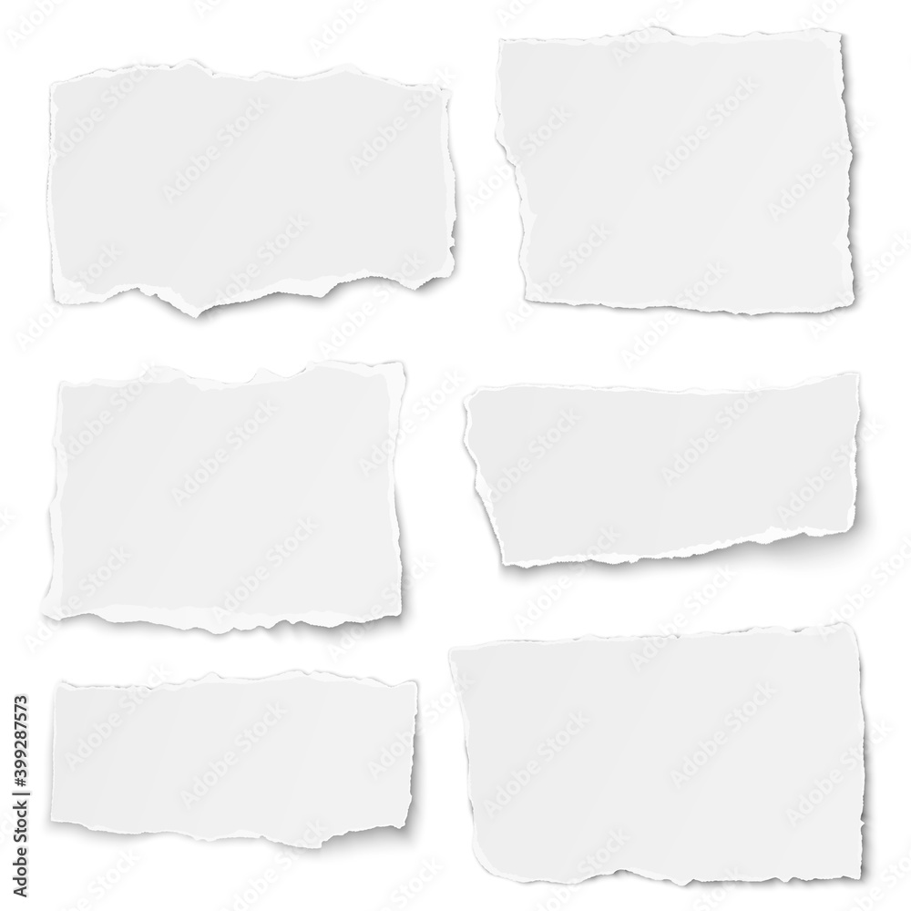 Fototapeta premium Set of paper different shapes tears placed on white background