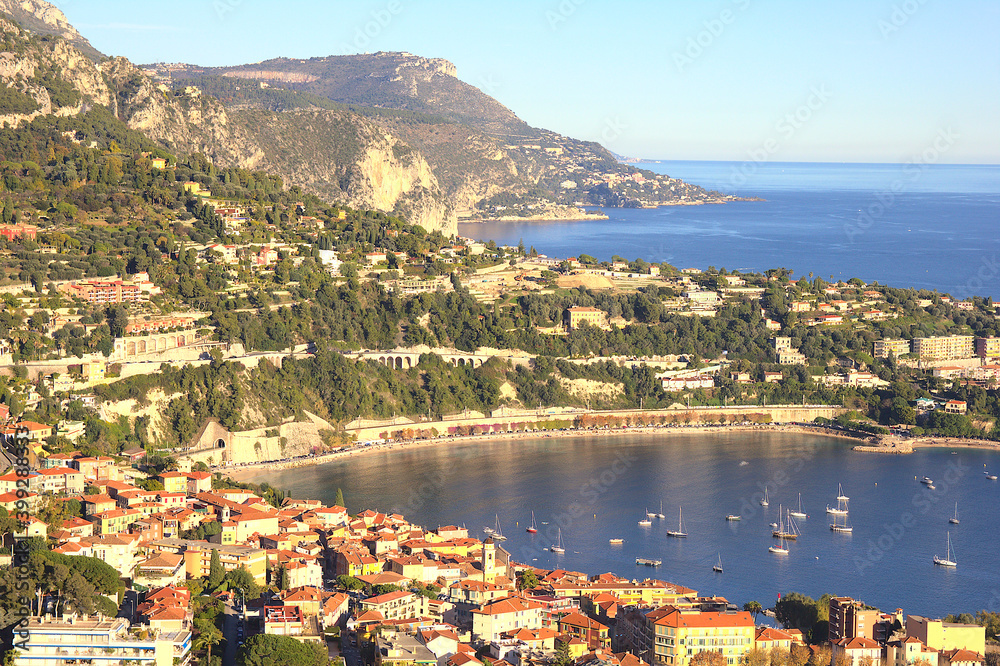 View of Villefranche-sur-mer and Saint Jean Cap Ferrat, French riviera