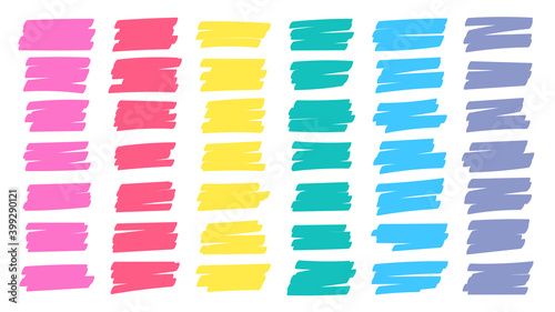 Highlight brush lines. Hand drawn yellow highlighter pen stroke line for word underline.