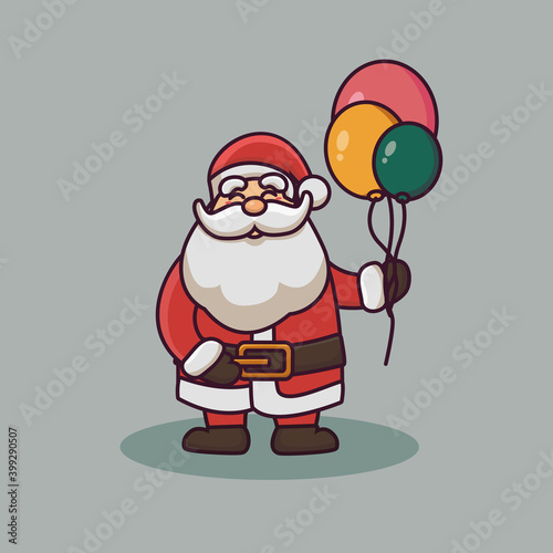 cute santa claus character cartoon holding balloons