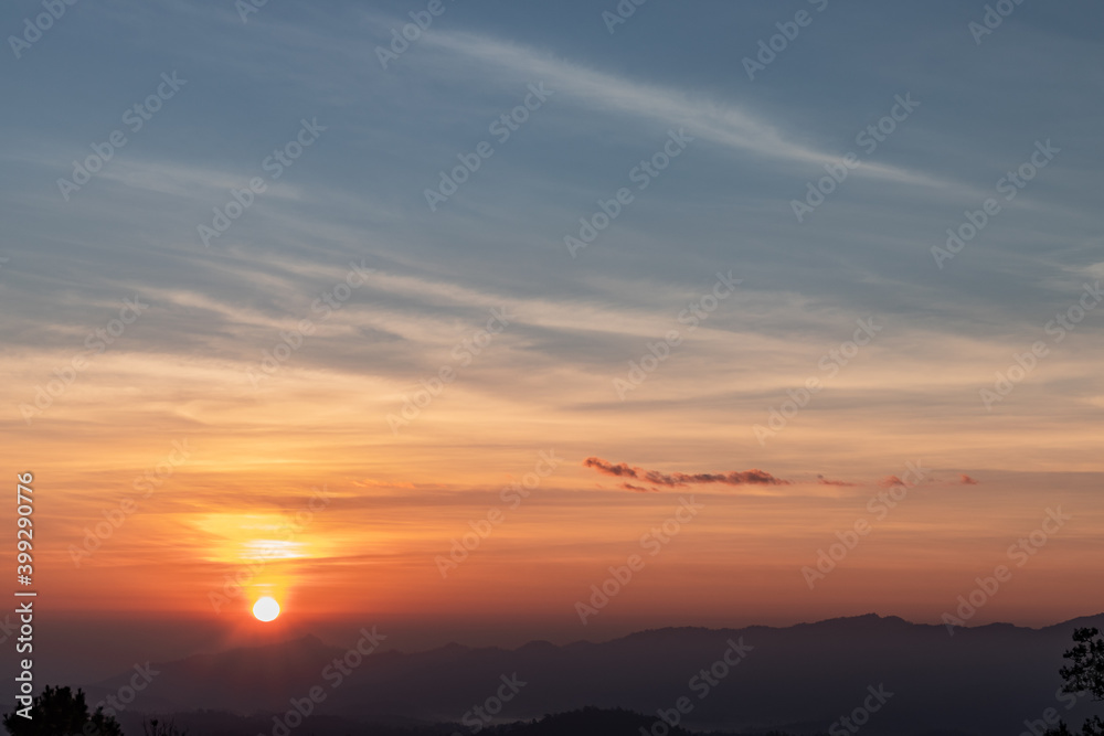 colorful of sky and beautiful mountain landscape.Morning sunrise time mountain scenery
