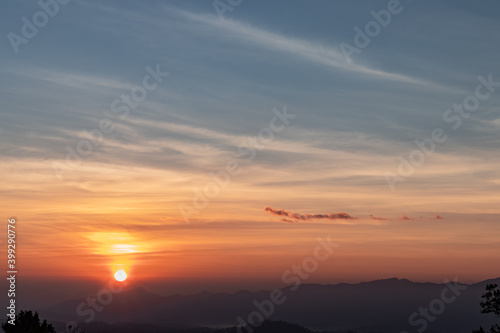 colorful of sky and beautiful mountain landscape.Morning sunrise time mountain scenery 