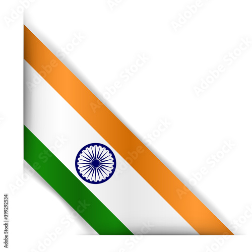 India flag. Realistic India flag. Corner tape. Isolated on a white background. Vector illustration.