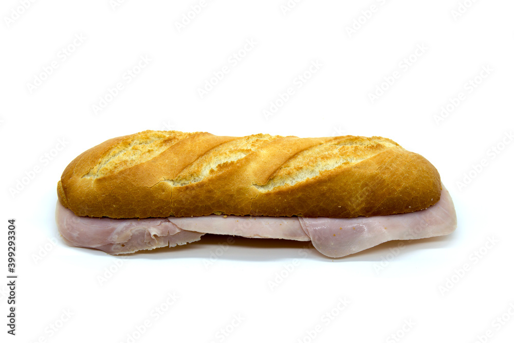 York ham sandwich on baguette Bread