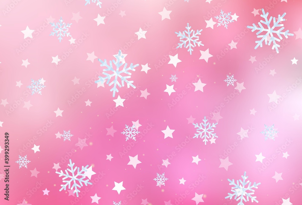 Light Pink vector template with ice snowflakes, stars. Light Pink vector template with ice snowflakes, stars.