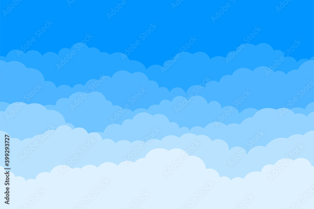 Cloud and sky vector seamless background. Blue sky and clouds in flat cartoon style
