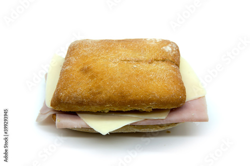 Mixed sandwich of York ham and cheese on ciabatta bread
