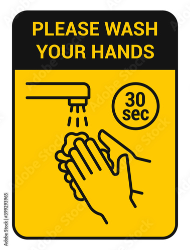 Wash your hands with soap icon. Social banner with a recommendation to wash your hands within 30 seconds. Preventive measures against coronavirus. Vector