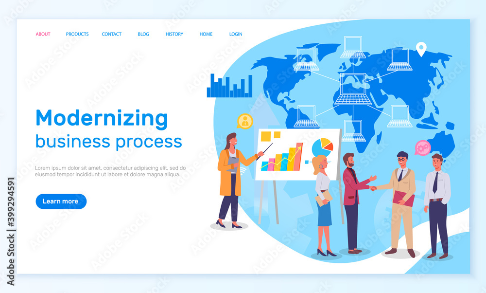 Modernizing business process, landing page of website, successful partnership, present financial plan at board, presentation of improvement of business, improve new technology, connecting with world Modernizing business process, landing page of website, successful partnership, present financial plan at board, presentation of improvement of business, improve new technology, connecting with world