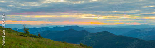 Colorful landscape of sunset in the mountains , scenic wild nature, Carpathians, Ukraine © O.Farion
