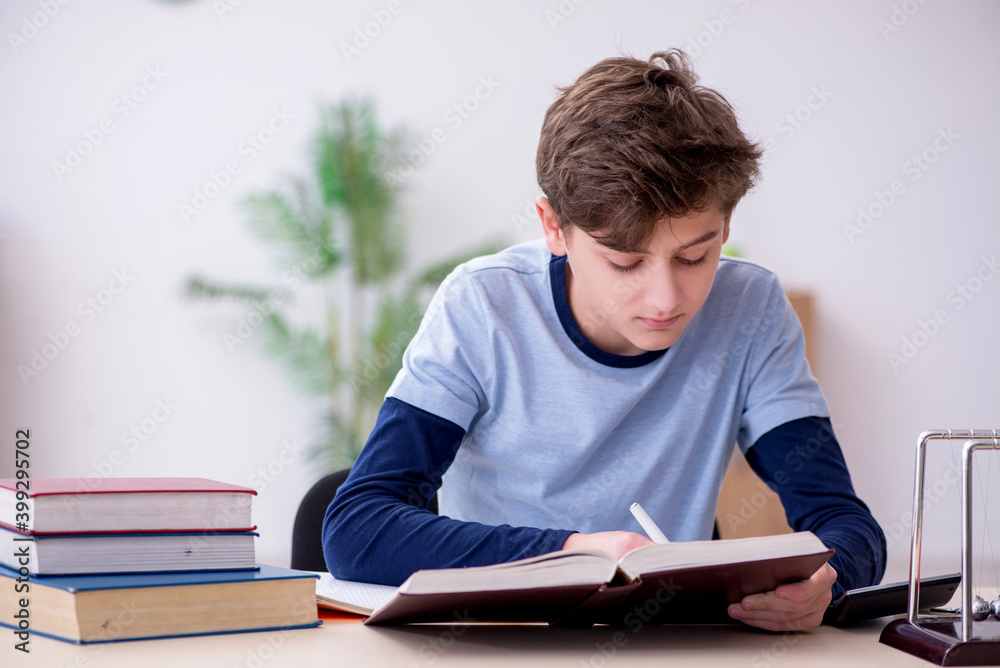Schoolboy studying physics at home Schoolboy studying physics at home
