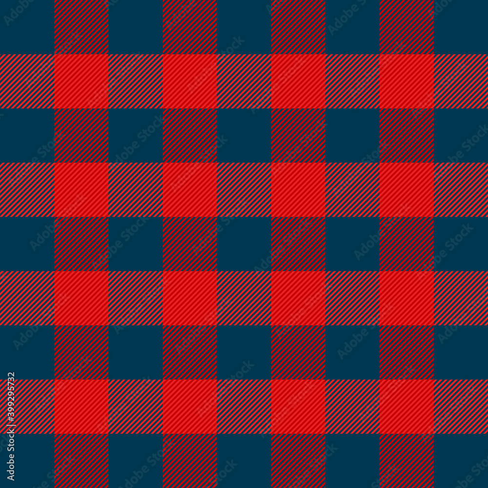 Christmas and new year tartan plaid. Scottish pattern in red and blue cage. Scottish cage. Traditional Scottish checkered background. Seamless fabric texture. Vector illustration