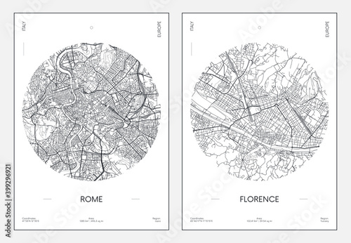 Plakat miejski plan ulic miasta Rzym i Florencja