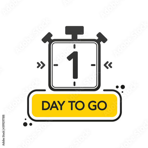 One Day to go. Flat style on white background. Countdown timer. Vector illustration.