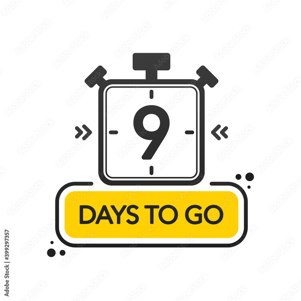 Nine Days to go. Flat style on white background. Countdown timer. Vector illustration.