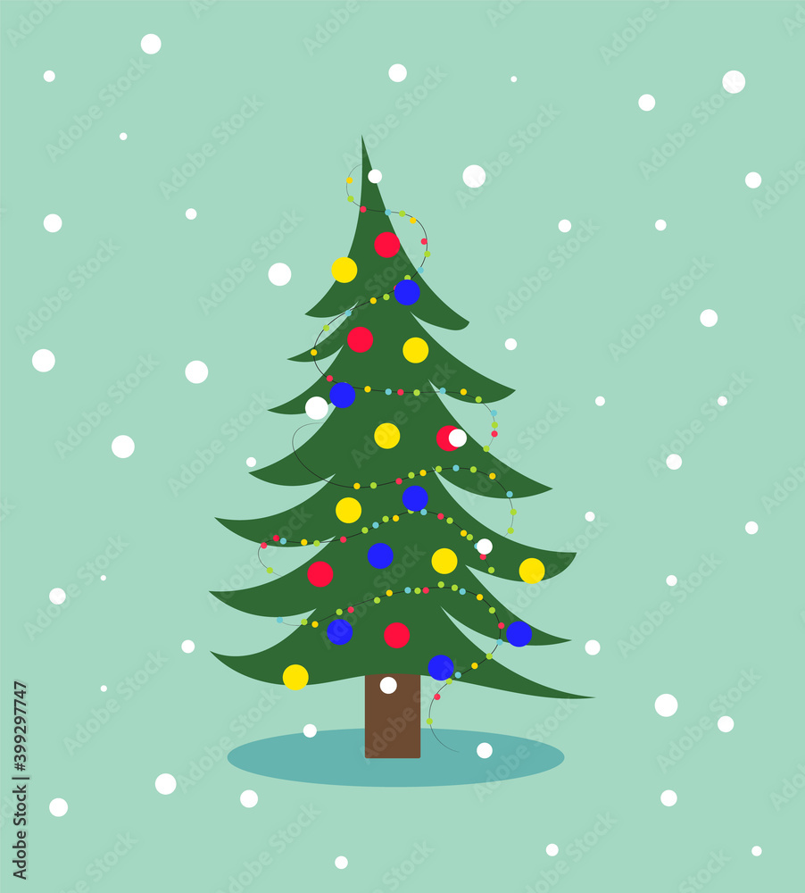 Christmas Fir Tree with Decorations, Traditional New Year Holiday Symbol Vector Illustration