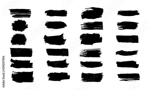 Bundle of watercolor black paint, ink brush strokes vector. Hand painted brush strokes on white background. Ink smear stains. Smudge shape. Freehand drawing. Grunge design elements for frames, banners