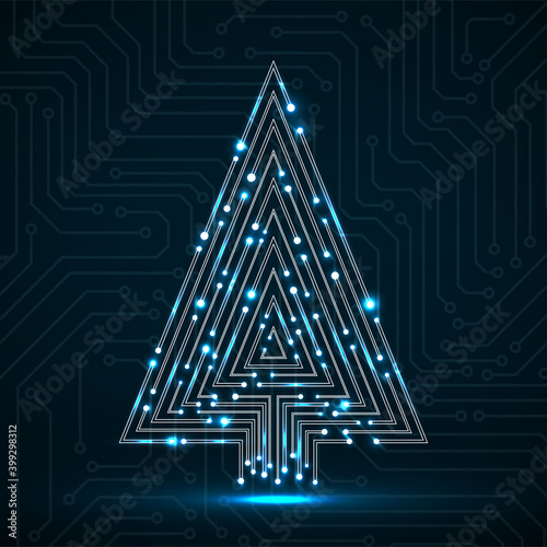 Abstract technology Christmas tree made from circuit board