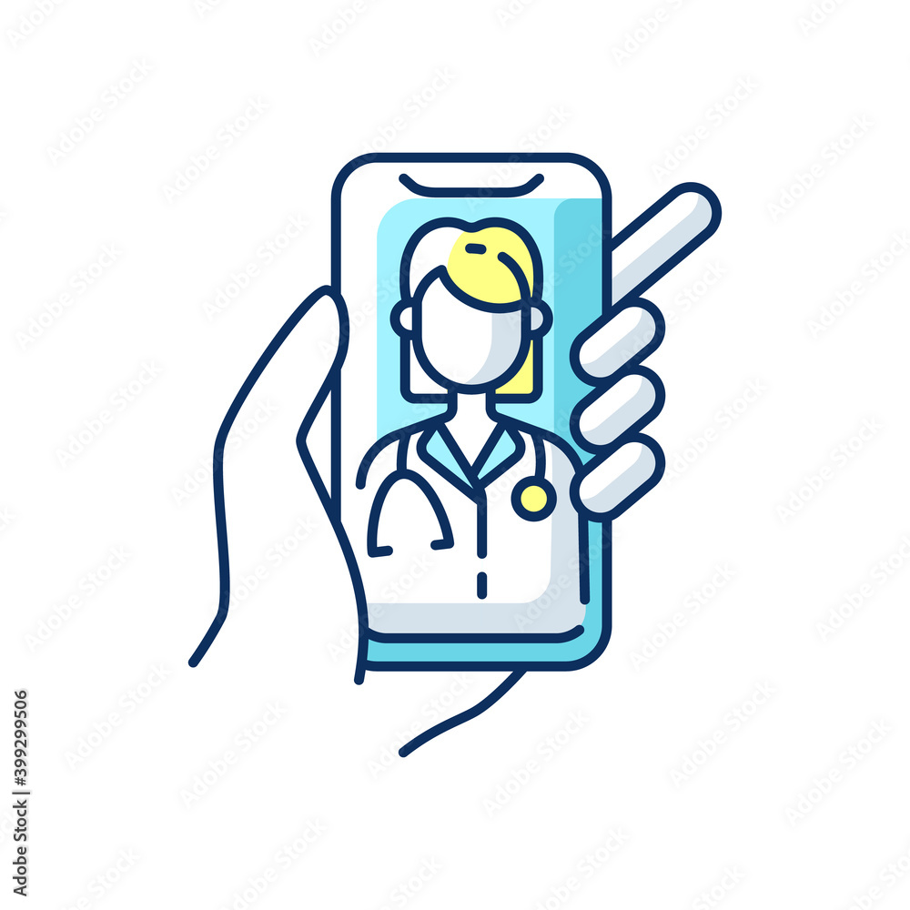 Video consultation RGB color icon. Virtual visits with board-certified doctors. Trustworthy advice from medical expert. Answers to urgent healthcare concerns. Isolated vector illustration